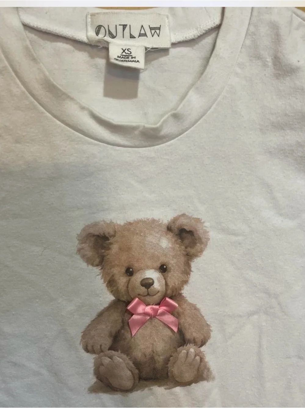 Kids White Tee with Teddy Bear and Pink Bow